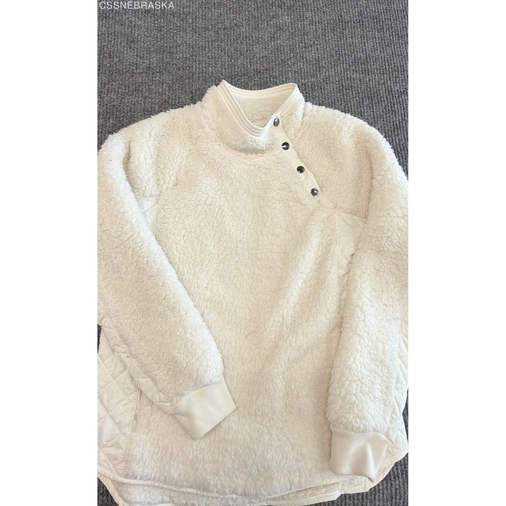 Abercrombie & Fitch Women's Soft Sherpa Pullover Cream Mock Neck Quilted Sz M